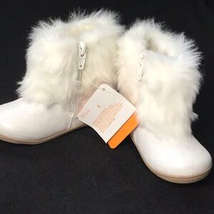 White shimmery faux fur boots
